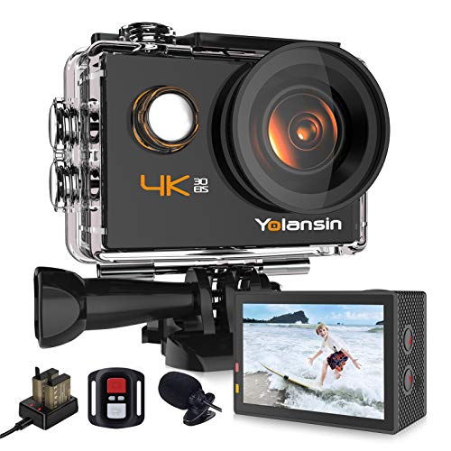 Yolansin cámara Deportiva 4K WiFi 20MP 40M Cámara de acción EIS a Prueba de Agua con de Gran Angular de 170 °con Control Remoto de 2.4G Cámara subacuática con baterías de 2x1200mAh Yolansin cámara Deportiva 4K WiFi 20MP 40M Cámara de acción EIS a Prueba de Agua con de Gran Angular de 170 °con Control Remoto de 2.4G Cámara subacuática con baterías de 2x1200mAh