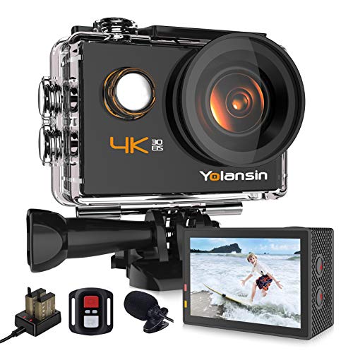 Yolansin cámara Deportiva 4K WiFi 20MP 40M Cámara de acción EIS a Prueba de Agua con de Gran Angular de 170 °con Control Remoto de 2.4G Cámara subacuática con baterías de 2x1200mAh