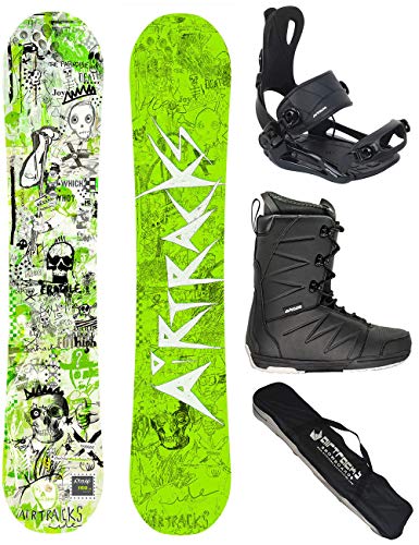 AIRTRACKS Snowboard Set - Tabla Dreamcatcher Neon Wide (Hombre) 155 - Fijaciones Master - Softboots Strong 44 - SB Bag