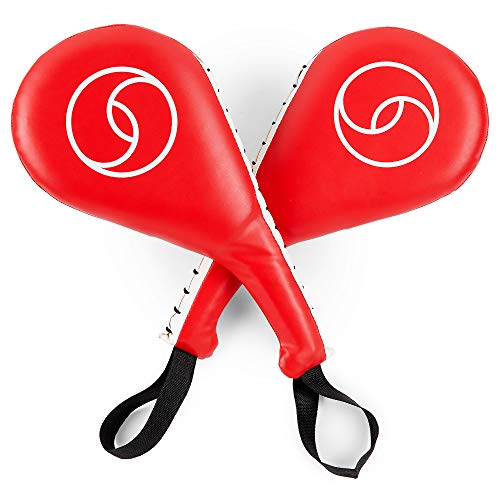 Almohadillas para golpes de Taekwondo (Par) - Almohadillas para entrenamiento de golpes de Kickboxing y artes marciales, Rojas y Blancas, 38 cm x 19 cm x 6,4 cm