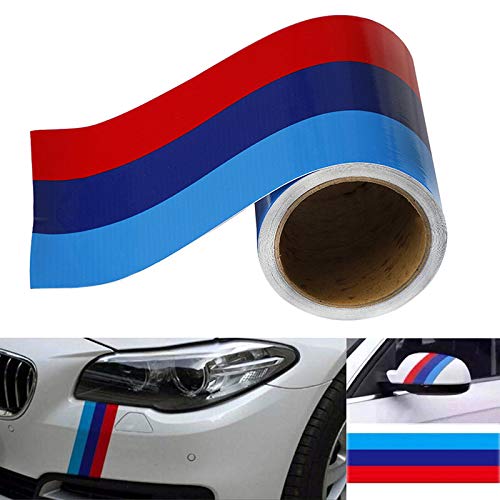 AMHDEE 3 Meter M-Colored Stripe Decal Sticker for BMW M3 M4 M5 M6 3 5 6 7 Series Exterior and Interior Decoration for Grille Fender Hood Side Skirt Bumper Side Mirror Dashboard Steering Wheel