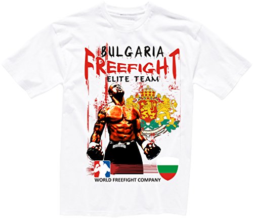 aprom Shirtzshop - Camiseta de Manga Corta, diseño con Texto en inglés Bulgaria FREEFIGHT Blanco XXL