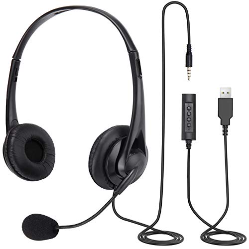 Auriculares PC, 3,5 mm/USB con micrófono de reducción de Ruido, Auriculares de Negocios con función de Chat de Skype, Compatible con Mac, PC, teléfonos Android (M)