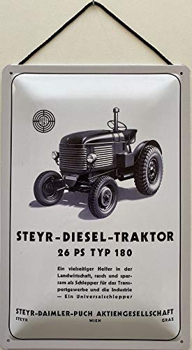 Blechschild Con cordón 30 x 20 cm Steyr Diesel Tractor Tipo 180 con 26 CV - Blechemma