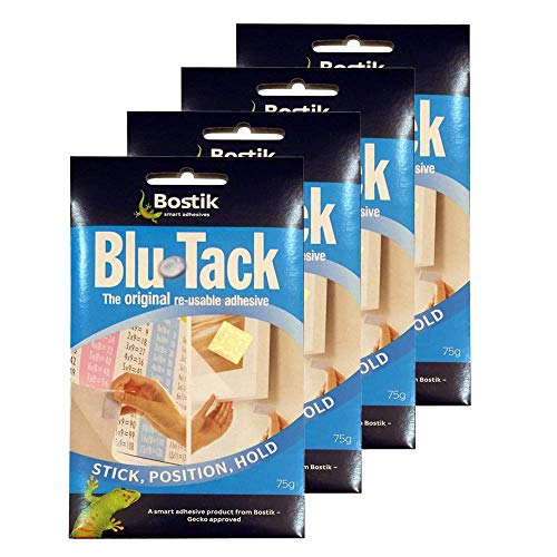 Bostik Blu Tack Original - Lote de 4 pasta adhesiva (60 g, no tóxica), color azul