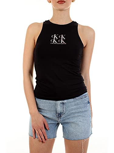 Calvin Klein Jeans Shine Logo Racer Back Top Cuello extendido, CK Negro, M para Mujer