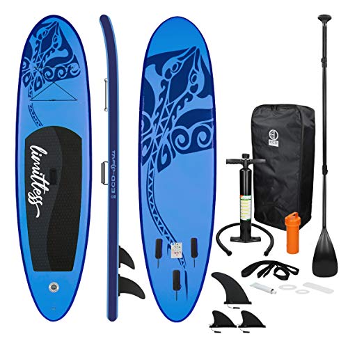 ECD Germany Tabla Hinchable Limitless Paddle Surf/Sup 308 x 76 x 10 cm Azul Stand up Paddle Board PVC hasta 120kg 3 Aletas deslizantes Diferentes Modelos Incl Paleta Aluminio Bomba y Accesorios