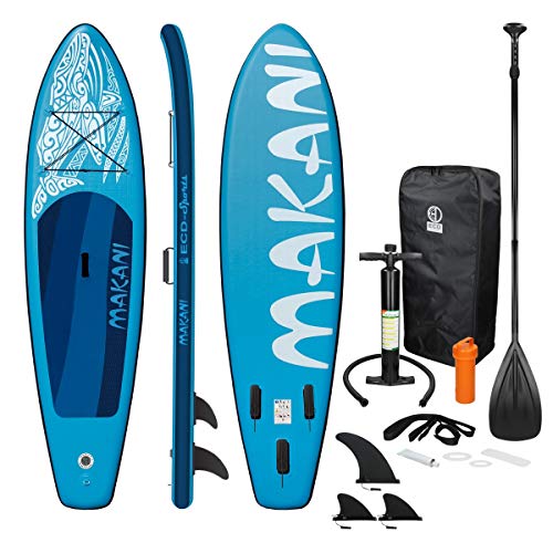 ECD Germany Tabla Hinchable Makani Paddle Surf/Sup 320 x 82 x 15 cm Azul Stand up Paddle Board PVC/EVA hasta 150kg 3 Antideslizantes Diferentes Modelos Incluye Paleta Aluminio Bomba y Accesorios