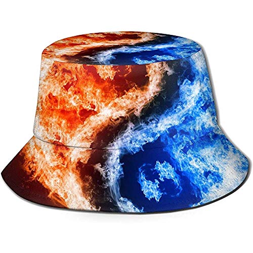 Elxf Unisex Bucket Hat Gorra de Pescador al Aire Libre roja y Azul de Tai Chi Flame Summer para Hombres y Mujeres