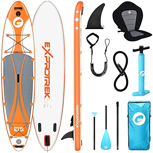 Exprotrek Stand Up Paddling Board - Tabla de SUP hinchable, juego de tabla de stand up paddle, con paleta de aluminio, asiento de kayak y accesorios completos (100 kg MAX)