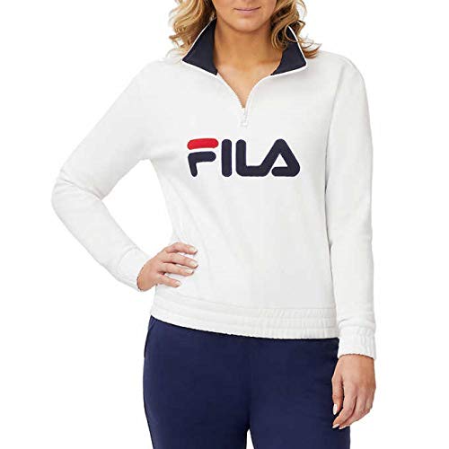 Fila Women's 1/4 Zip Pullover Sweatshirt (White, X-Large)