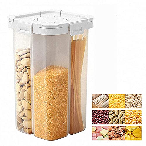Four-grid Airtight Food Storage Containers Cereal Container with Lids Sealed Storage Drip-proof Organizing Kitchen Items Preserving Food Dry Food (White)