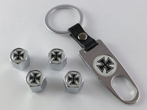 Garage-SixtySix - Juego de tapones para válvulas de neumáticos (cromo, incluye llavero) Garage-SixtySix - Juego de tapones para válvulas de neumáticos (cromo, incluye llavero)