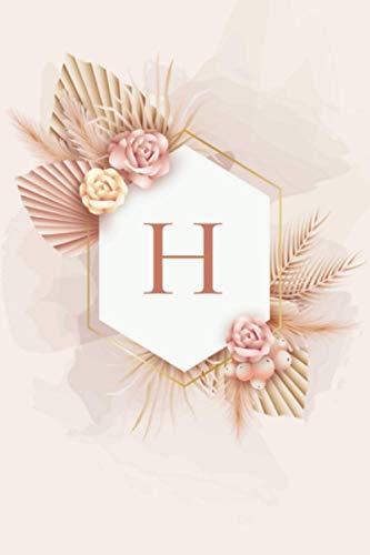 H: Journal intime Nude & Fleurs Élégant - Personnalisé Initiale Prénom Lettre H Rose Cuivré Doré Floral - Carnet de Notes - Femme, Fille, Ado - Idée cadeau