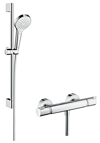 Hansgrohe 27013400 Croma Select S Vario combinación de set de ducha y termostato, 0,65m, 3 tipos de chorro, blanco/cromo