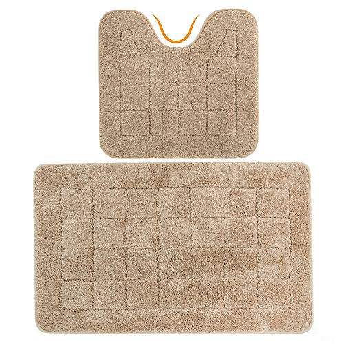 HEBE - Juego de 2 alfombras de baño de microfibra antideslizantes, suaves y con forma de U