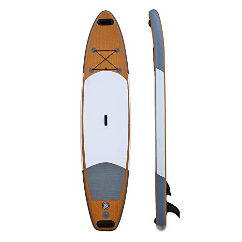 HUIO Paddle Board Tabla de Surf Tabla de Surf Paddle Board, Tabla de Sup Inflable All-Around Stand Up Paddle Board con Antideslizante en Color Madera para el Surf y Turismo