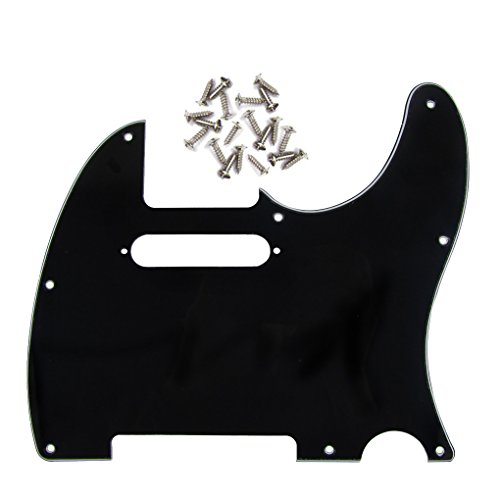 IKN 8 Hole PVC Pickguard Guard Plate with Mounting Screws for Precision Tele Style Guitar Replacement,3-Ply Black/White/Black