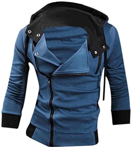 Jeansian Casual chaqueta con capucha Slim Fit Prendas con capucha Tops Deporte capa del cierre relámpago para Hombres US M (Jacket Chest: 101-106cm) Blue