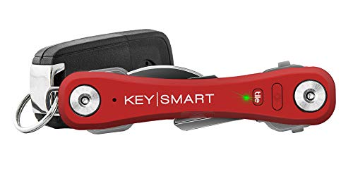 KeySmart Pro - Llavero Compacto con Linterna LED y Tecnología Smart Tile. Rastrea Tus Llaves y teléfono extraviado con Bluetooth (hasta 10 Llaves, Roja)