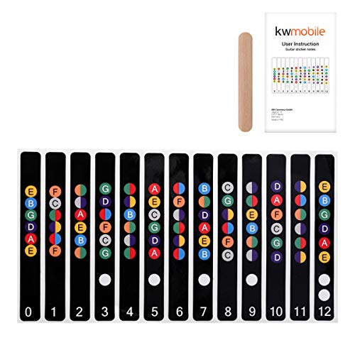 kwmobile Adhesivos para aprender a tocar la guitarra - Pegatinas para aprendizaje de guitarra acústica y eléctrica - Para el diapasón - En negro kwmobile Adhesivos para aprender a tocar la guitarra - Pegatinas para aprendizaje de guitarra acústica y eléctrica - Para el diapasón - En negro