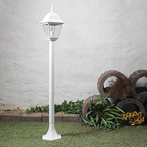 Lámpara de pie rústica en blanco E27 de hasta 60 vatios 230V de aluminio y cristal auténtico luz de pedestal para lámparas de terraza/jardín Lámpara de terraza con iluminación exterior