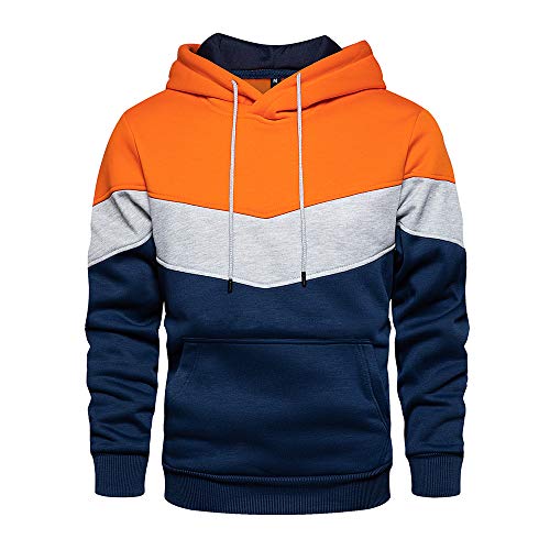 LBL - Sudadera para hombre con capucha de colores vivos, manga larga, bolsillo canguro para invierno y otoño naranja XXL