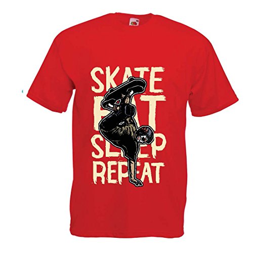 lepni.me Camisetas Hombre Eat-Sleep-Skate-Repeat para el Amante del monopatín, Regalos del Skater, Ropa Que anda en monopatín (XX-Large Rojo Multicolor)