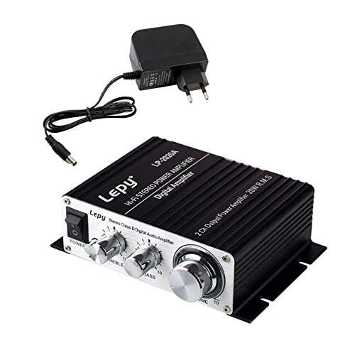 LEPY LP- 2020A + HiFi (2 x 20W) Amplificador Audio para MP3 MP4 Amplificador Estereo para Telefono Ordenador DAC y etc Negro + Fuente de Alimentacion de CA Adaptador de Cargador DC 13.5V 3A