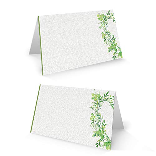 Logbuch-Verlag - Cartel para nombre, tarjeta para mesa, color blanco y verde, para bodas, cumpleaños, comunión, celebraciones, tarjeta de sitios, decoración de mesa, para escribir