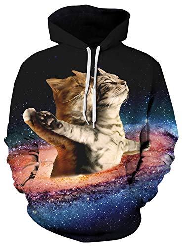 Loveternal Titanic Cat Design 3D Impresa Sudadera con Capucha Novedad Hoodies para Hombre con Gran Bolsillo L