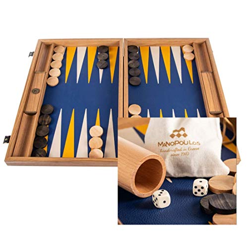 Manopoulos Juego de Backgammon "Koningsblau", 48 x 30 cm, Backgammon superlujoso de piel ecológica