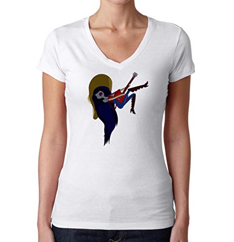 Marceline The Vampire Adventure Time Parodia Divertida T-Shirt V-Neck Camiseta con Cuello de Pico De Mujer Blanca XXL