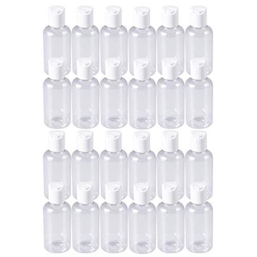 Minkissy 24 Piezas 75 Ml Botellas de Plástico Vacías con Tapas de Disco Tapa de Prensa Recargable Botella de Viaje de Jabón de Manos para Champú Crema Loción Artículos de Tocador
