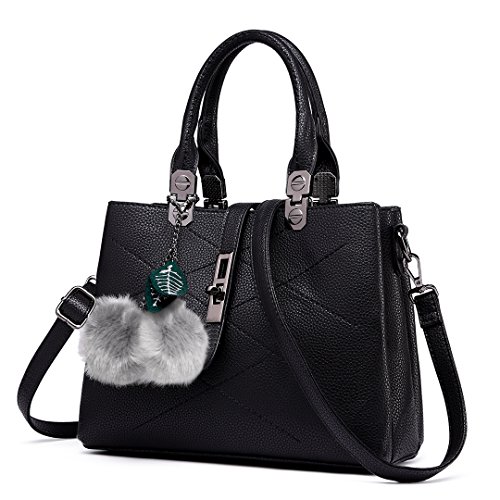 Miss Lulu hembra Bolsos de cuero pu Bolsos de asa superior Secretaria Bolsas de hombro para mujeres (negro)