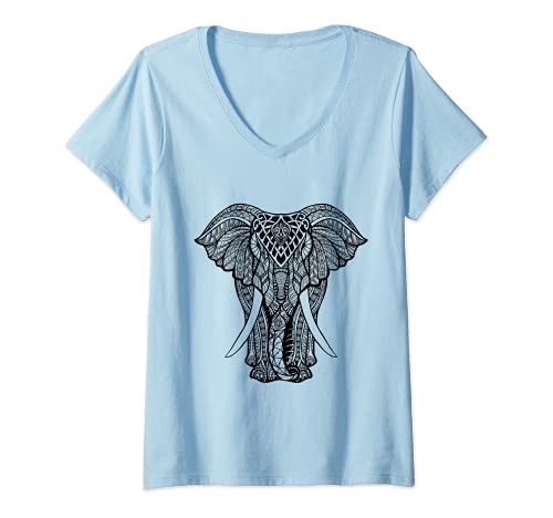 Mujer Elefante espiritual tailandés decorativo Camiseta Cuello V