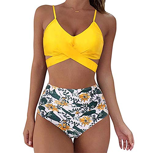 Mujeres Traje de Baño 2021 Ropa de Baño Verano Sexy Color Sólido Bañador Ropa Dos Piezas Bikini Ropa de Playa Natacion Viajes Vacaciones (XL, Amarillo)