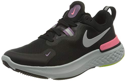 Nike React Miler, Running Shoe Mujer, Black/Metallic Silver-Violet Dust-Sunset Pulse-Cyber-Photon Dust, 41 EU