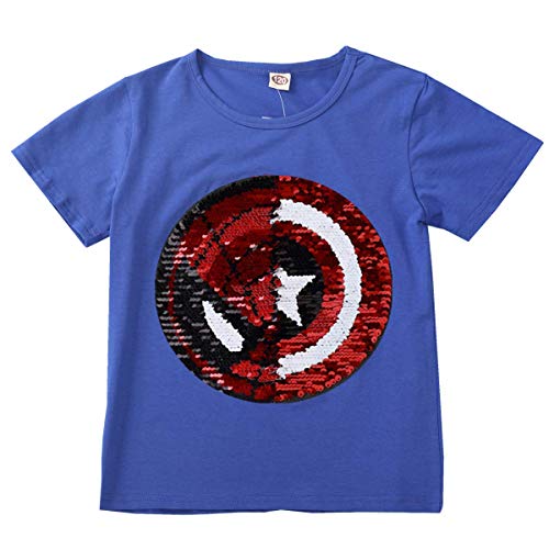 Niño niña Camiseta con Lentejuelas Camiseta mágica de Lentejuelas de Manga Corta (120, H)
