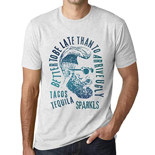 One in the City Hombre Camiseta Vintage T-Shirt Gr��Fico Tacos, Tequila and SPARKLS Blanco Moteado