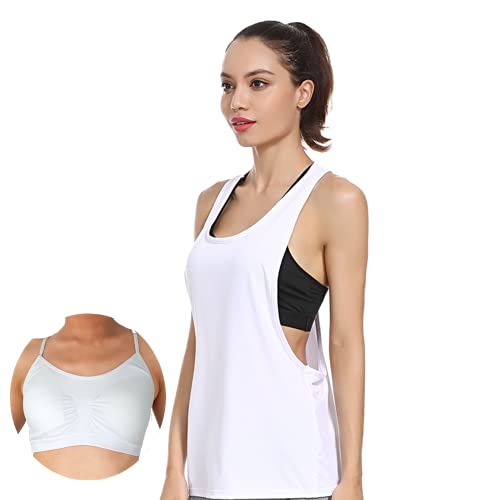 Pack Camiseta y Top Deportivo Mujer Fitness Ropa Deportiva sin Costuras para Mujer Camiseta Deportiva para Mujer Sin Mangas Tank Top (Blanco, M)