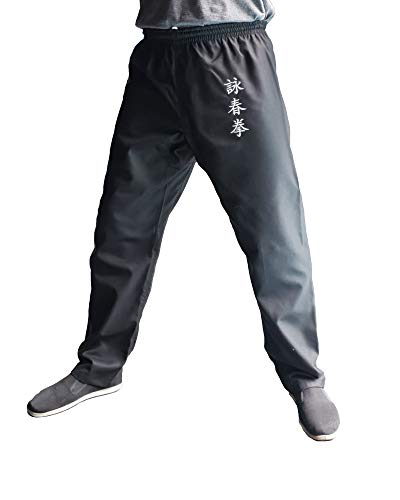 Pantalones de Kung Fu Wing Chun Kimono Negro Hombre Mujer Artes Marciales, Talla M