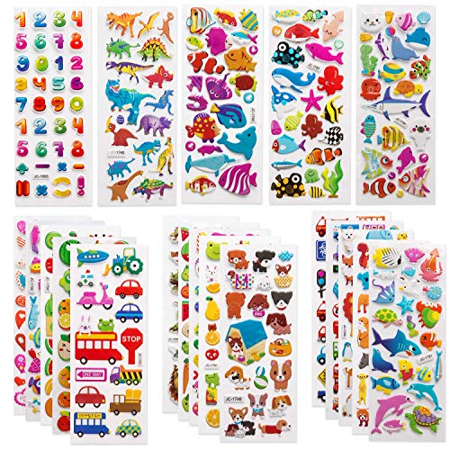 SAVITA Stickers for Kids 500+ Kids & Toddlers Paquete de variedades de Pegatinas hinchadas, Pegatinas 3D hinchadas Que Incluyen Letras, números, Mariposas, Peces, Dinosaurios y más