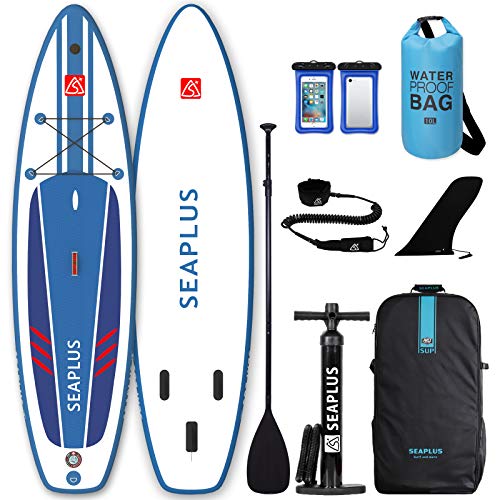 SEAPLUS Tabla de Paddle Surf Hinchable Tabla Stand Up Paddle Board Rígida con Accesorios de Remo de Aluminio/Inflador/Leash/Mochila, Carga hasta 130 Kg, L-BN 10’8”*32”*6”