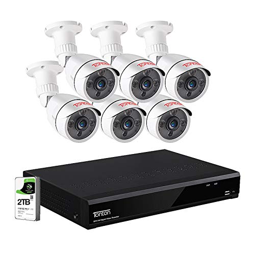 Sistema de vigilancia de Seguridad CCTV Tonton HD 1080P 2TB HDD, 5-en-1 DVR 8CH con (6) Cámara de Bala Interior para Exteriores Impermeable de 2.0MP, Visión Nocturna, Detección de rostros.