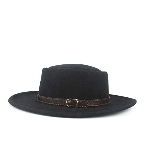 Sombrero de copa baja Lana mujeres de los hombres de invierno de ala ancha con tapa de sombrero plano 100% de lana plana sombrero de copa del sombrero con correa del metal Sombrero de copa plana