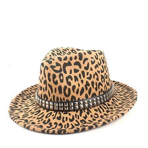 Sombrero Fedora De Lana De Moda Unisex sombrero de Fedora del otoño invierno sombrero de fieltro de lana de poliéster tapa de la manera del remache de la correa punky del estilo de Panamá de ala ancha