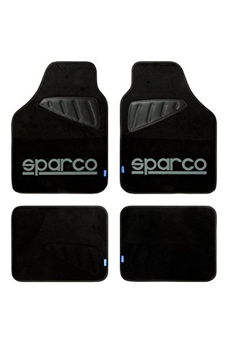 Sparco SPC1902 Juego de Alfombra moqueta Color Negro con Logo Gris con talonera Universal