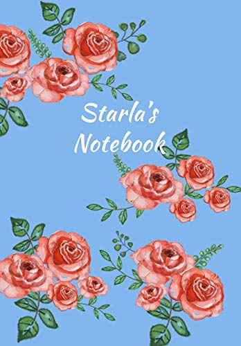 Starla's Notebook: Personalized Journal – Garden Flowers Pattern. Red Rose Blooms on Baby Blue Cover. Dot Grid Notebook for Notes, Journaling. Floral Watercolor Design with First Name