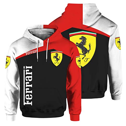 Sudadera con Capucha para Hombre De Manga Larga con Estampado Digital del Logotipo De Ferrari (1,XL)